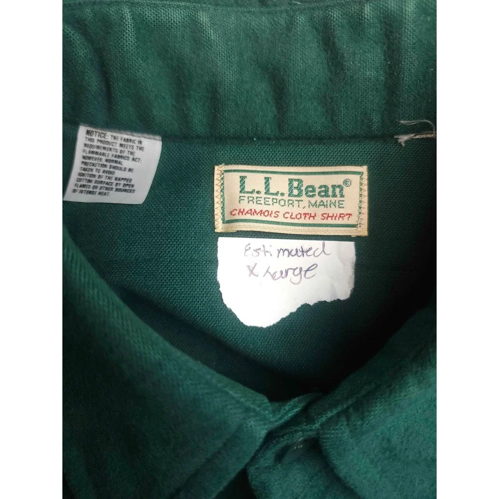 LL Bean Chamois Cloth Shirt Mens XL Forest Green Heavy Flannel Button Down
